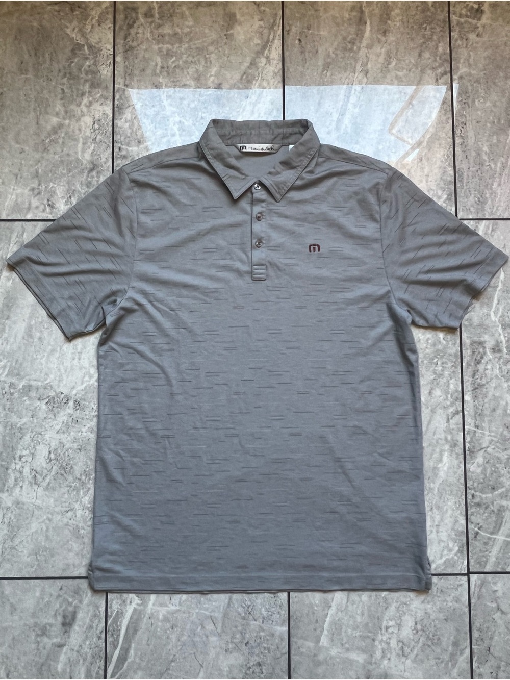 TravisMathew Men's Golf Polo Shirt Grey Heathered Slub Stripe Embroidered S/S XL
